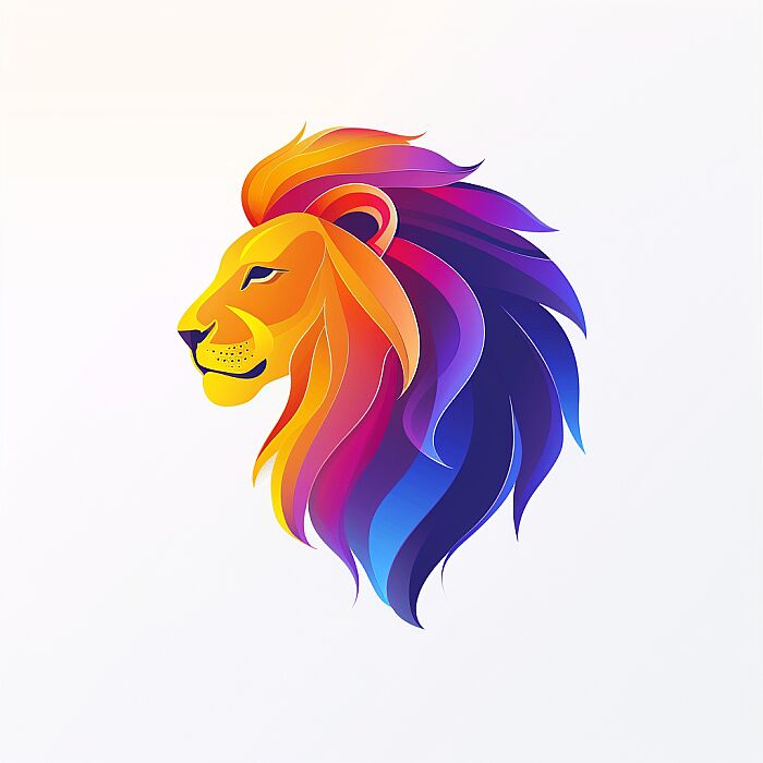 lion logo, vector illustration, minimilism, clean, moderen, adobe XD, UX, UI, colourfull, white backgorund --v 6.0