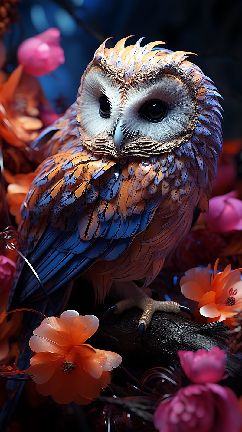 a barn owl with a psychedelic bright neon purple pattern on its feathers, Hyper-Realistic, intricate detail, cinematic, dynamic lighting, 32k, ultra high definition, octane render, --ar 9:16 --s 1000