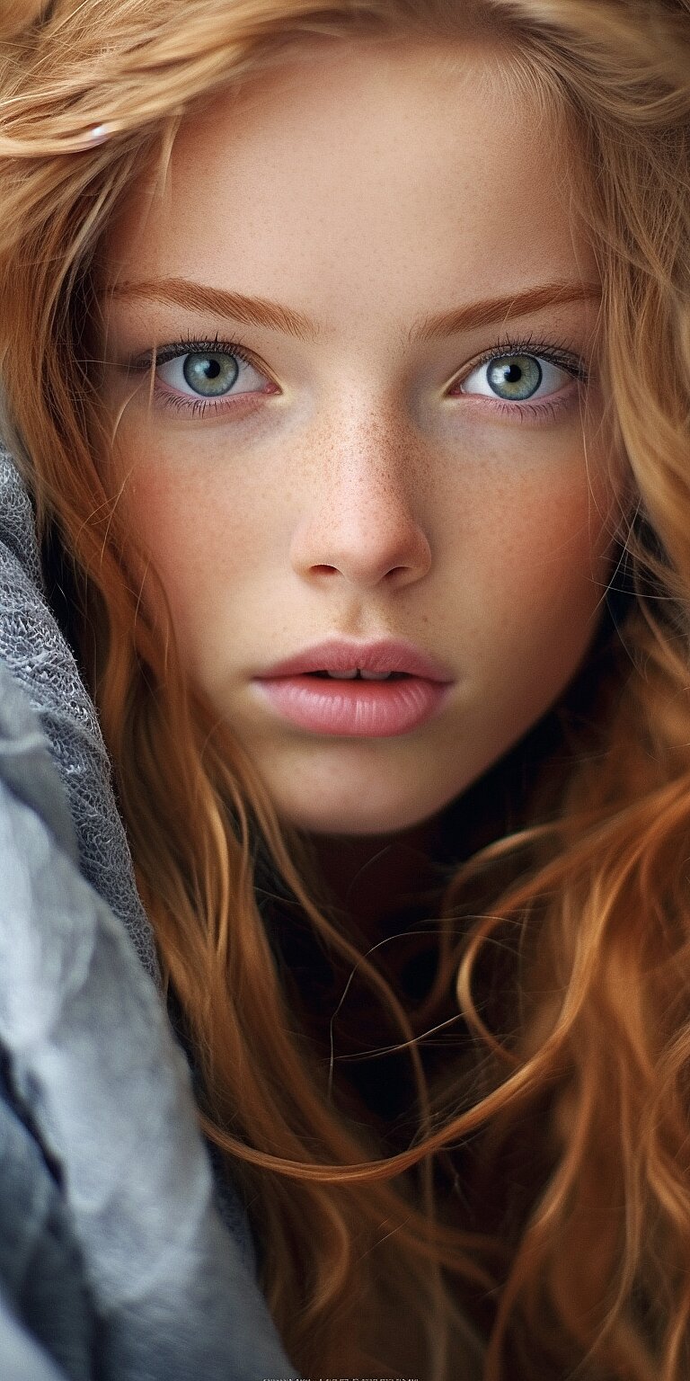 extremely Close-up portrait of pretty wind girl, blue eyes, professional photography --ar 1:2  --q 2