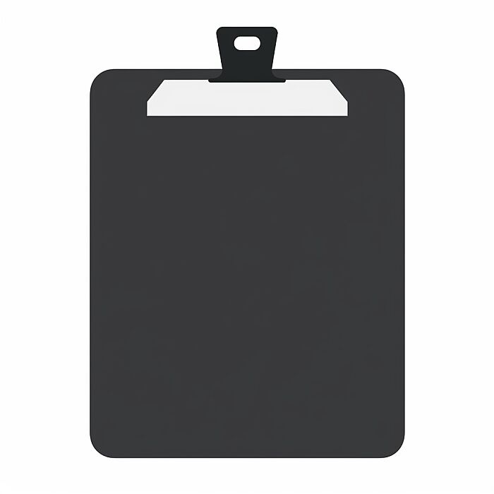 A single simple high quality minimalistic absolutely dark black flat SVG style icon symbol of a clipboard on a plain basic clean minimal white background in a modern and simplistic 2D corporate IT vector iconography design style with ultra-minimal detail, used as a professional graphic element for websites, apps, and presentations and made by an iconography specialist --v 5.0