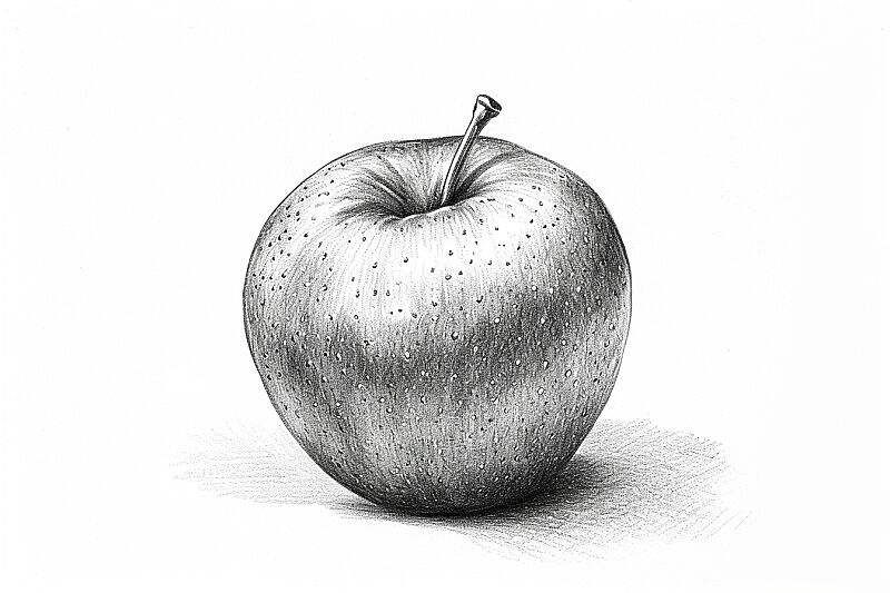 an apple, pencil sketch in the style of densely textured or haptic surface, comprised of dense, intricate crosshatching, frequent use of diagonals, graphical precision --ar 3:2 --style raw --v 6.0