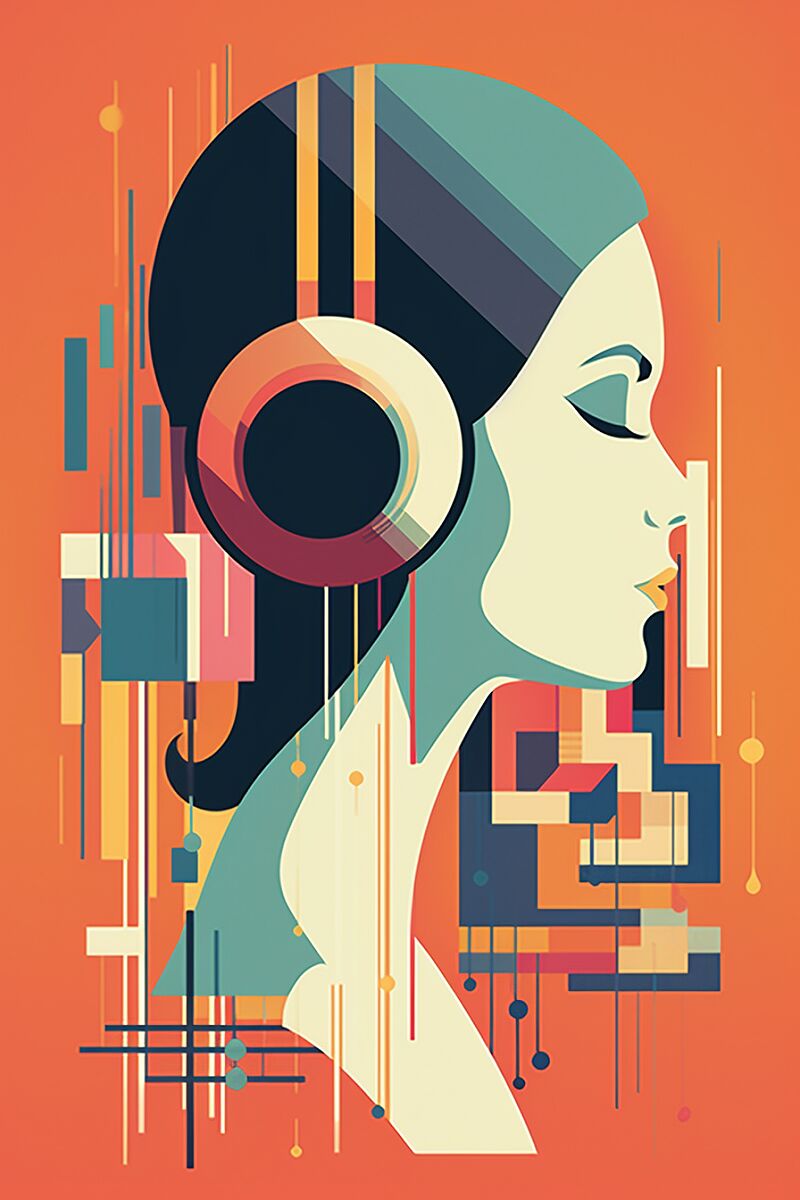 wall art, Dub Music, minimal, graphic design, Neonpunk, woodblock print, letterpress, clean, simple, flat color background, by Stephan Bliss, Mary Blair, Eyvind Earle, Atey Ghailan, James Jean, character design, concept art, digital art, vector art --ar 2:3 --v 5.1 --s 250 --style raw