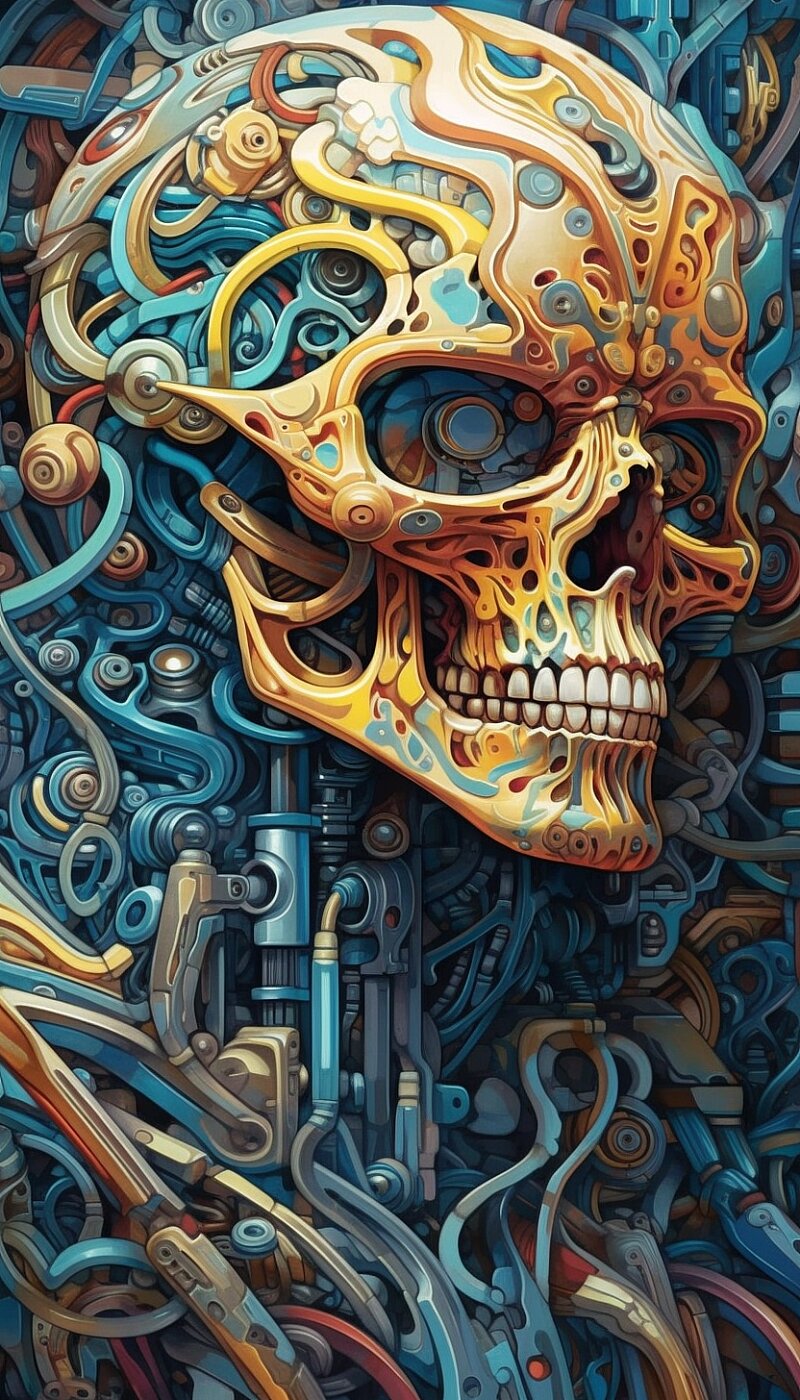 Close-up, Dynamic, Biomechanical-inspired, poster-like, polychromatic hues:: biomechanical humanoid assistant with Damask and Basketweave-patterned exterior, exuding an aura of ineffable elegance by Jason Freeny:: --c 9 --s 500 --ar 4:7  --q 2 --v 5.1