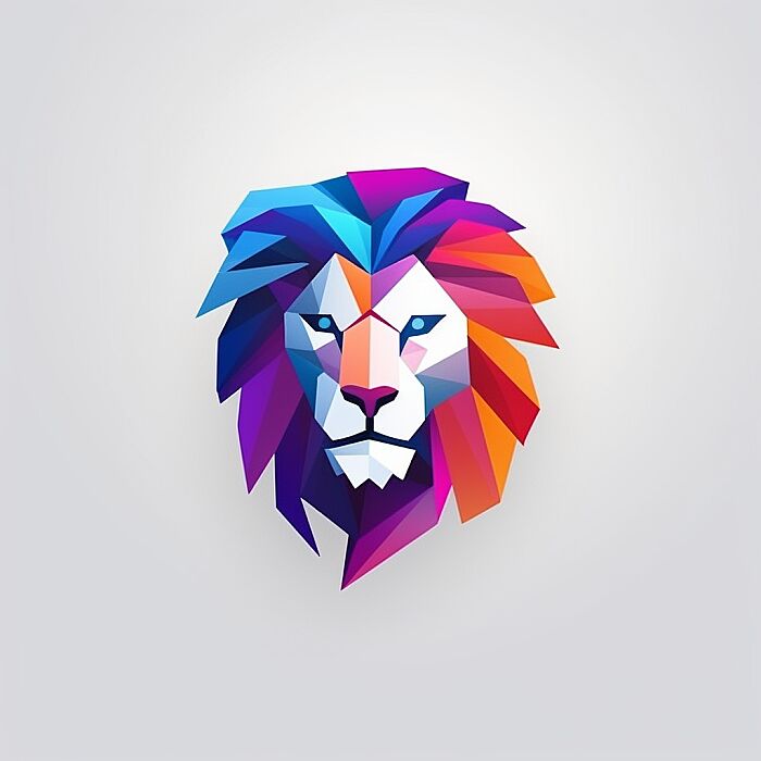 Create an 3D minimalist logo of a central [lion] in a vibrant, stylized, and colorful design. The subject should be detailed and the central focus, with the rest of the image fading into a clean, white background. The style should be whimsical and modern, with a touch of playfulness and a flat design aesthetic. --v 5.2 --s 50 --style raw