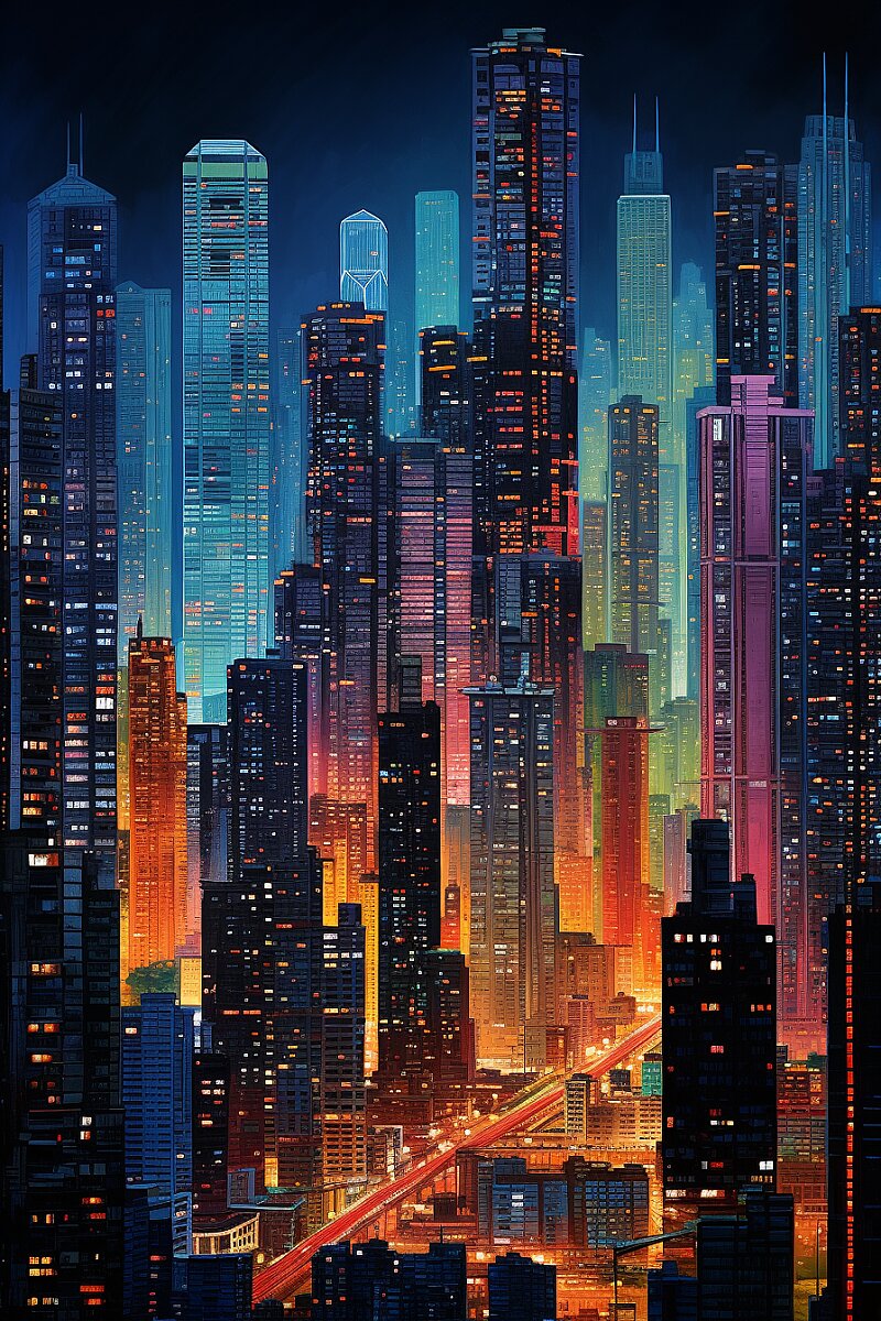 Chinese skyscrapers, beautiful, bright, night, super realistic, rtx, hyper realism,Ultra-Wide Angle, beautifully color graded, insane details --ar 2:3