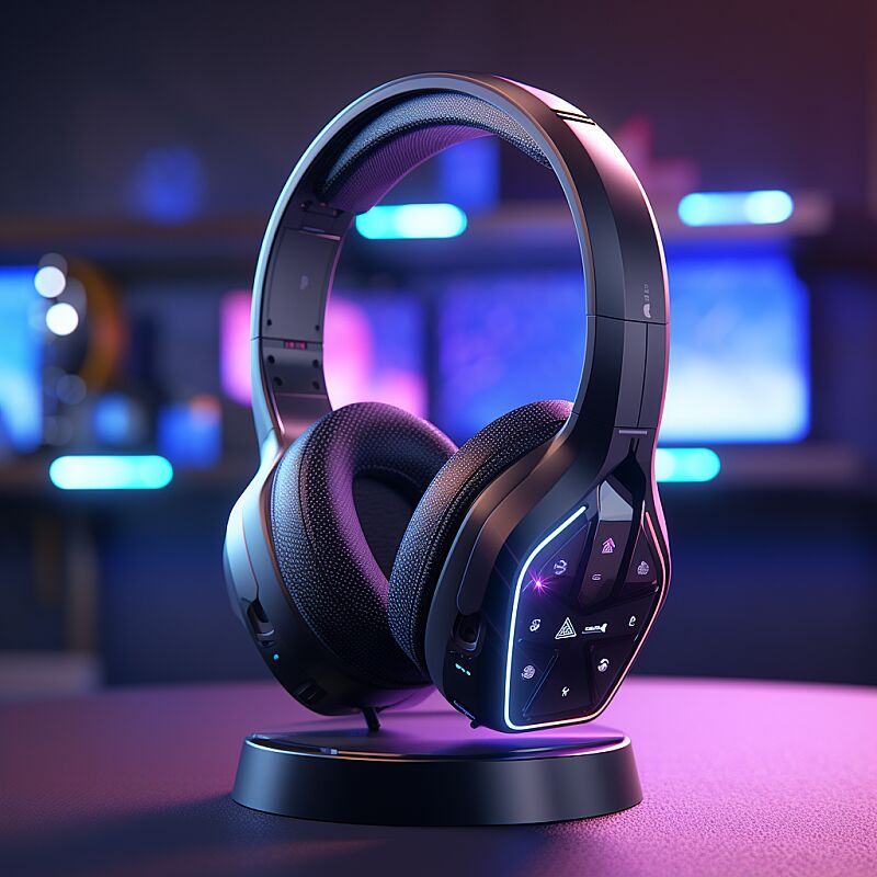 Product design, product view, wireless headphones, designed for gaming, photorealistic, 8k