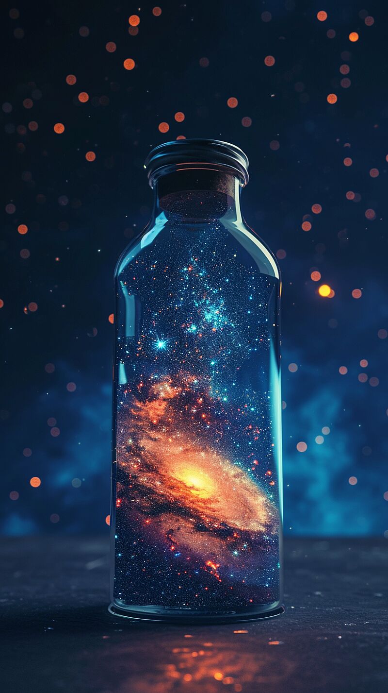 https://s.mj.run/7t0-6y9_kVE milkyway in a glass bottle, 4K, unreal engine, octane render --ar 9:16 --v 6.0 --style raw