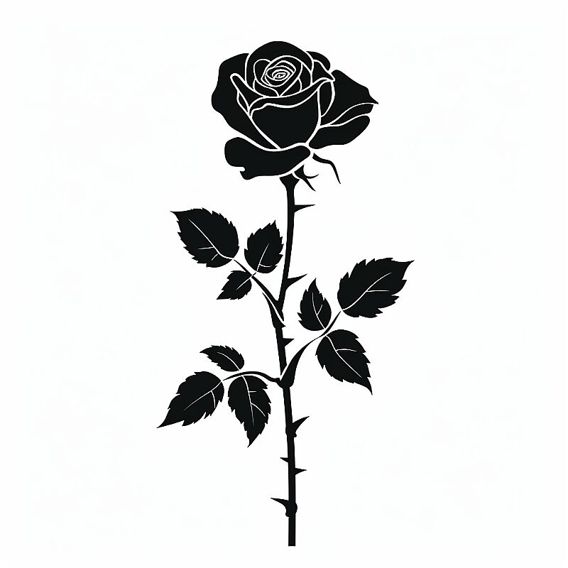 rose, black minimalist vector clipart on white background --v 6.0 --style raw