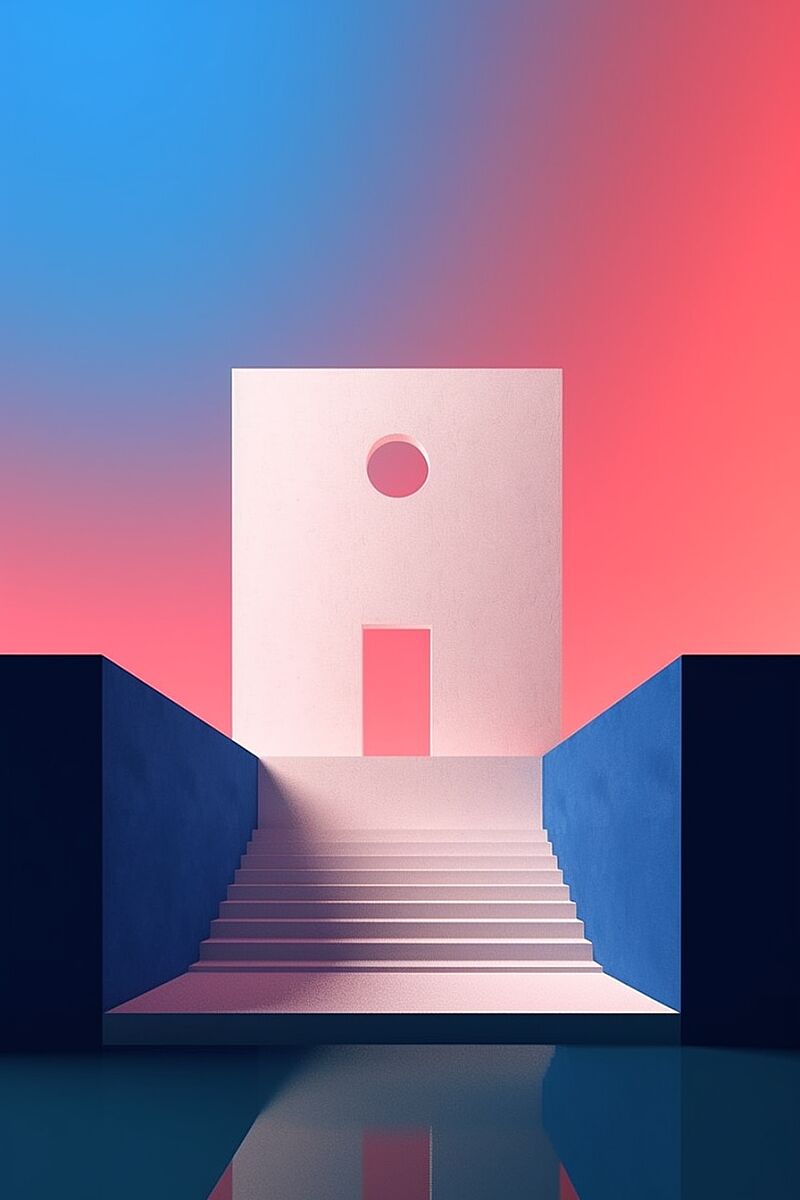 Generate an illustration that integrates the architectural forms of the Bauhaus with the light and space of James Turrell. 16K --ar 2:3 --s 750 --quality 5  --s 750 --v 5.1