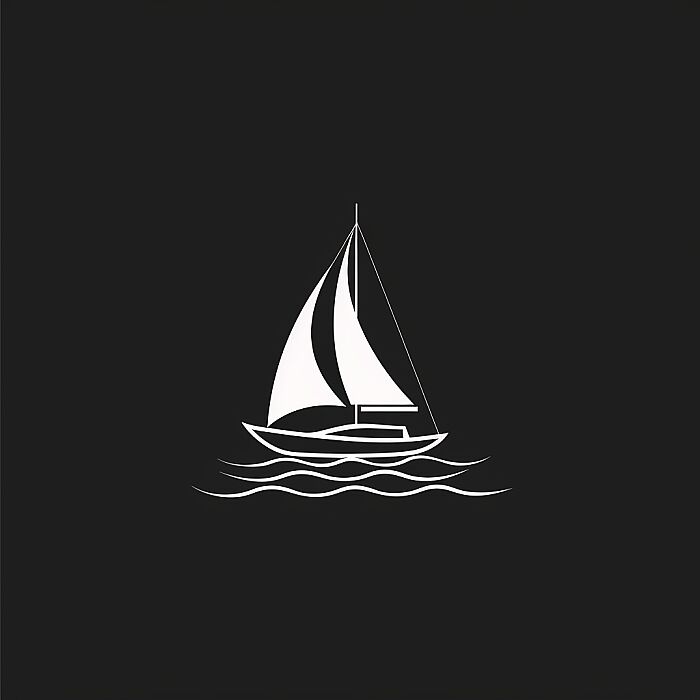 vector logo of yatch, graphic design, minimalist stroke lines, black and white, abstract --style raw --s 250 --v 6.0