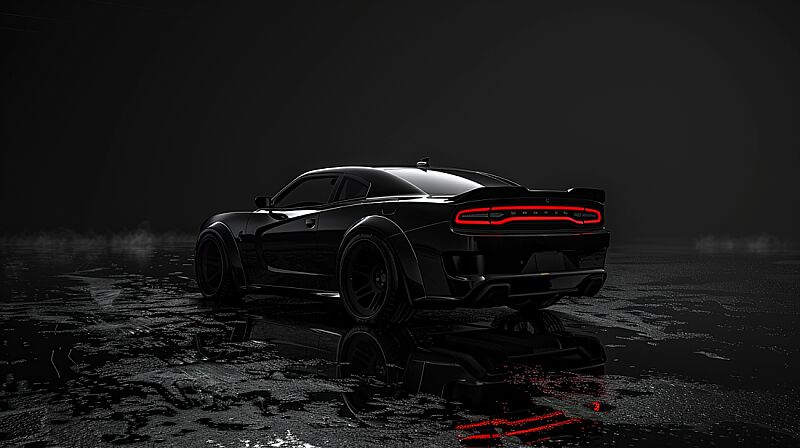 create image of black 2025 dodge charger image with dark background --ar 16:9 --v 6.0