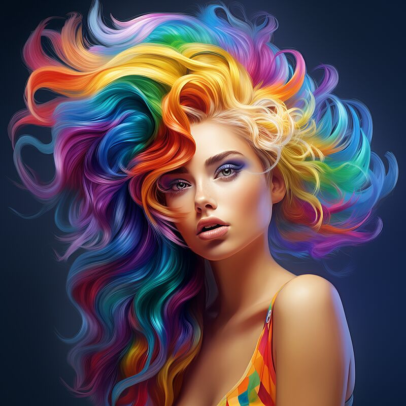 Beautiful portrait, hyperrealistic model with colorful hair and a rainbow colored hair, beautiful art uhd 4 k, colorfull digital fantasy art, gorgeous digital art, colorful digital art, beautiful digital art, colorful hd picure, beautiful gorgeous digital art, beautiful digital artwork, colorful art, 4k highly detailed digital art, vibrant realistic colors, colorful digital painting, stunning digital art