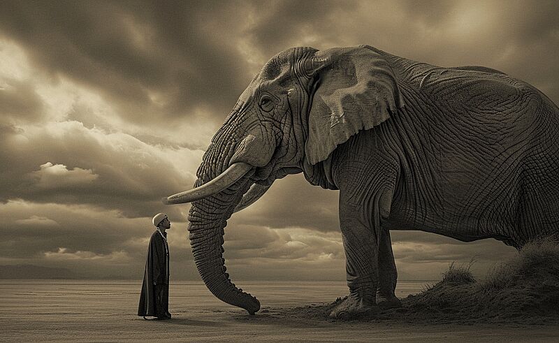 son goku with an elephant, award winning photography, large format film, distinctive character, high resolution, leica 35mm, hiperrealistic, cinematic by Gregory Colbert --ar 128:79 --style raw --v 6.0