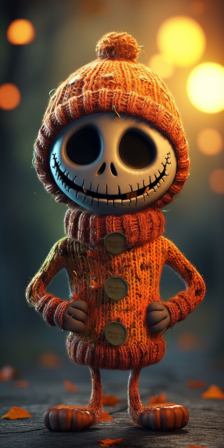 halloween character in the style of Pixar wearing knitted sweater --ar 1:2