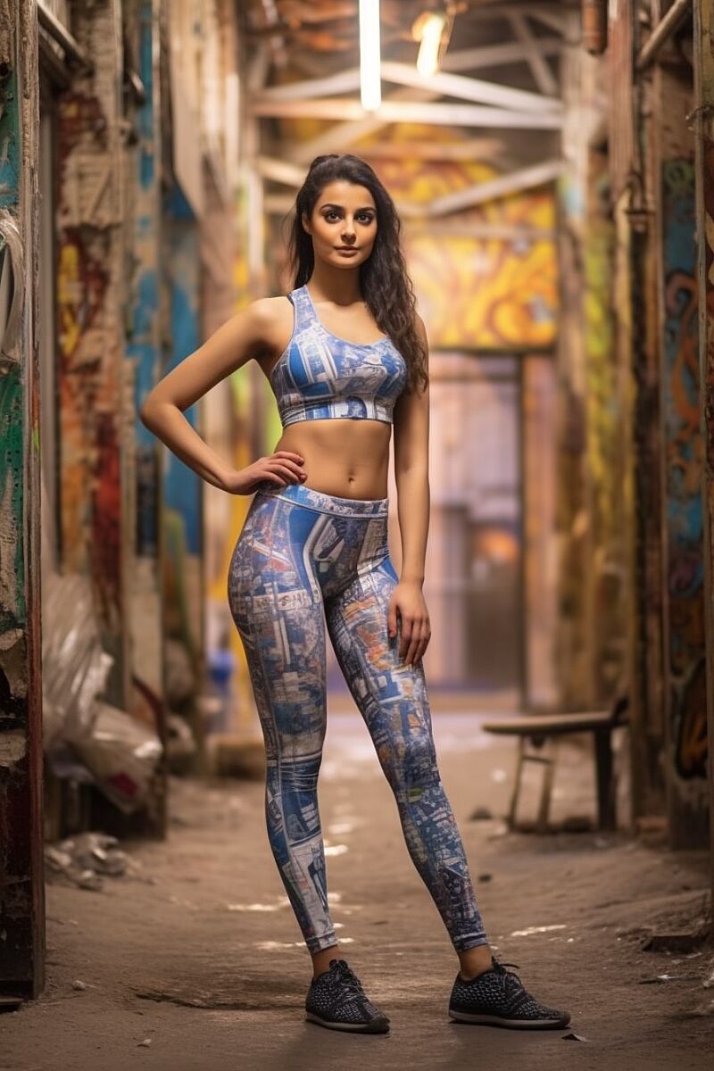 girl fitness from Iran, dressed in top and tights, positive vibe, full body, positive vibe --ar 2:3 --s 666 --c 15