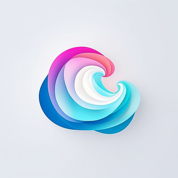 Create an 3D minimalist logo of a central [wave] in a vibrant, stylized, and colorful design. The subject should be detailed and the central focus, with the rest of the image fading into a clean, white background. The style should be whimsical and modern, with a touch of playfulness and a flat design aesthetic. --v 5.2 --s 50 --style raw