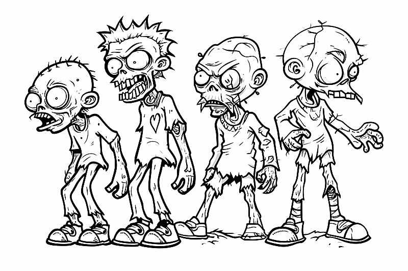 zombies coloring pages monster coloring page for children, in the style of maroon and gray, rough-edged 2d animation, raw versus finished, animated gifs, bart sears, flat yet expressive, --ar 112:75 --v 6.0 --style raw