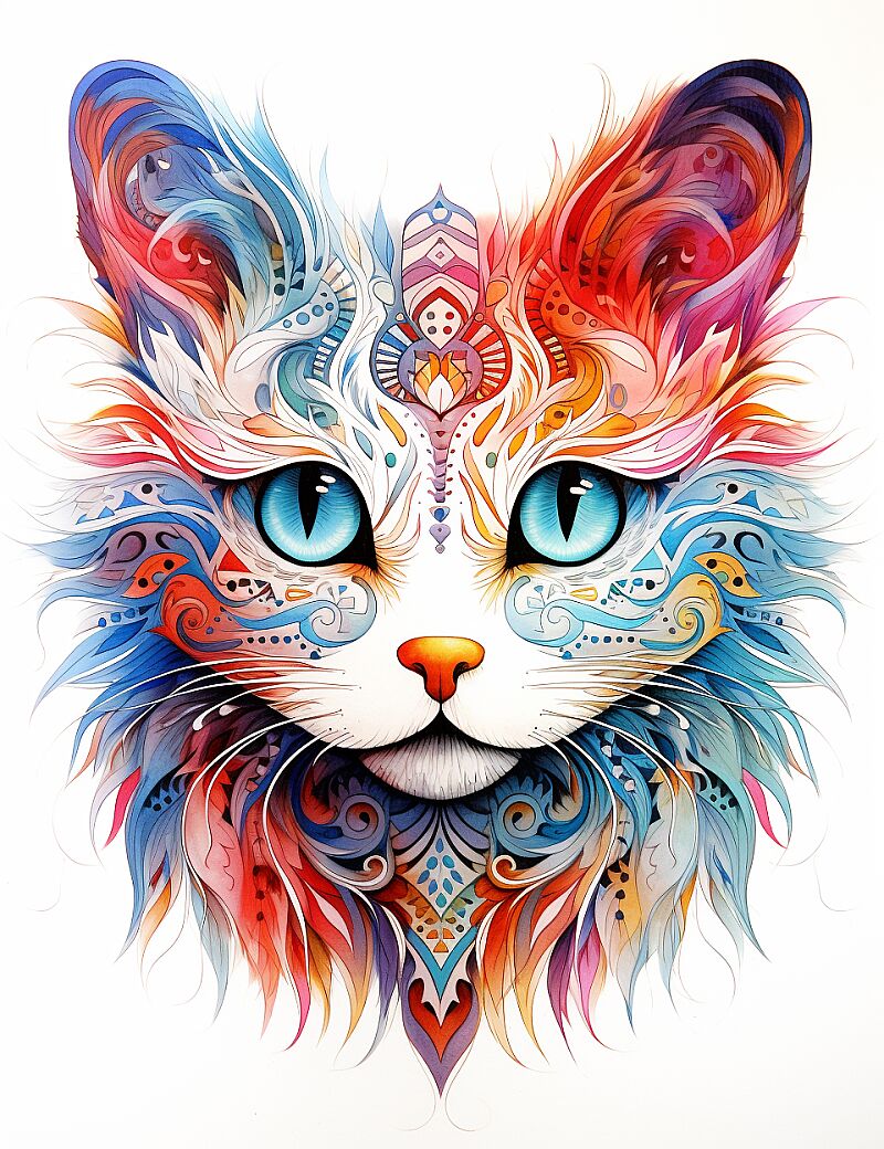 Digital Art, cute cat, abstract, zentangle, detailed design, white Background --ar 17:22 --s 150