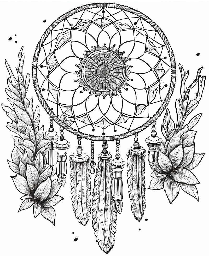 coloring book for adults, cactus dream catcher mandala, cartoon style, thick lines, low detail --no shading --ar 9:11  --v 5