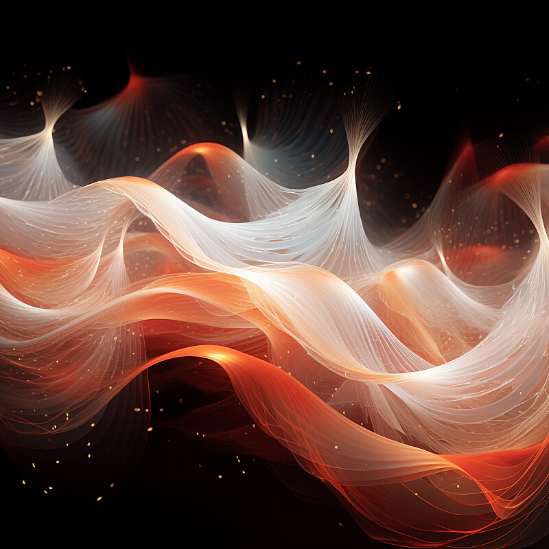 a Flock, with white lines along one side of frame, in the style of abstract forms in motion, flickering light effects, dark white and red, art nouveau curves, goerz hypergon 6.5mm f/8, light white and light orange, sublime light effects --style raw