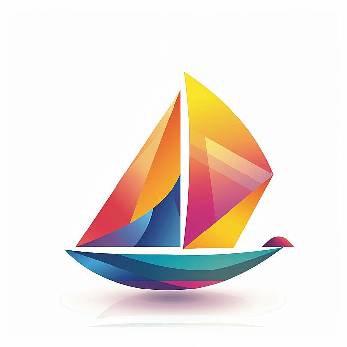 Create a [boat] logo with a modern and minimalist design. The logo should feature geometric shapes, with a gradient color palette. colorful. The shapes should be arranged to create a clean, abstract representation of the subject, conveying its essence rather than detailed realism. The design should be suitable for use as a corporate brand identity, evoking stability. The overall look should be sleek and scalable, able to maintain its impact when used in various sizes. Add symbolizing interconnectivity and complexity. The image should be isolated on a white background for versatility in usage --v 6.0