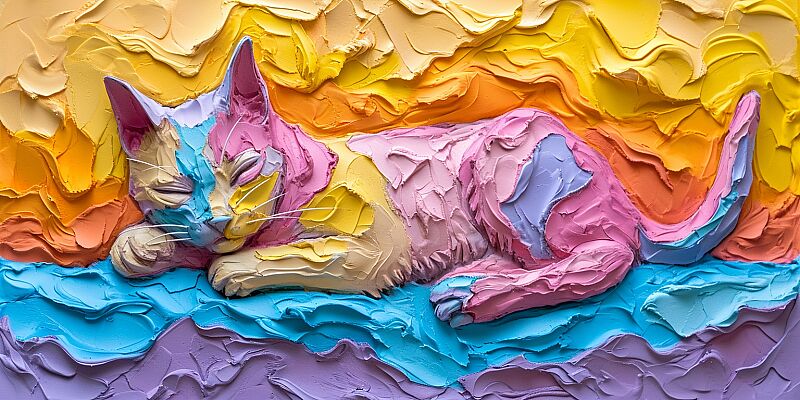 pastel colored plasticine cat, in the style of relief sculpture, in the style of opaque resin panels --v 6.0 --ar 2:1 --style raw