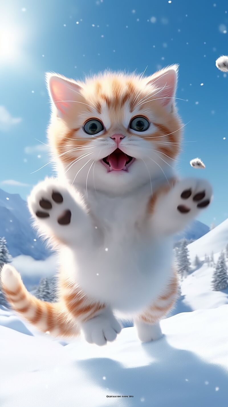 &lt;https://s.mj.run/-sEteAox0Uo&gt; Kitten jumping in the snow in winter wallpaper, ray tracing style, animated expressions, snowflakes dancing, cute, HD, clear, anime aesthetic style, 32k uhd, strong facial expressions, happy optimistic --ar 9:16