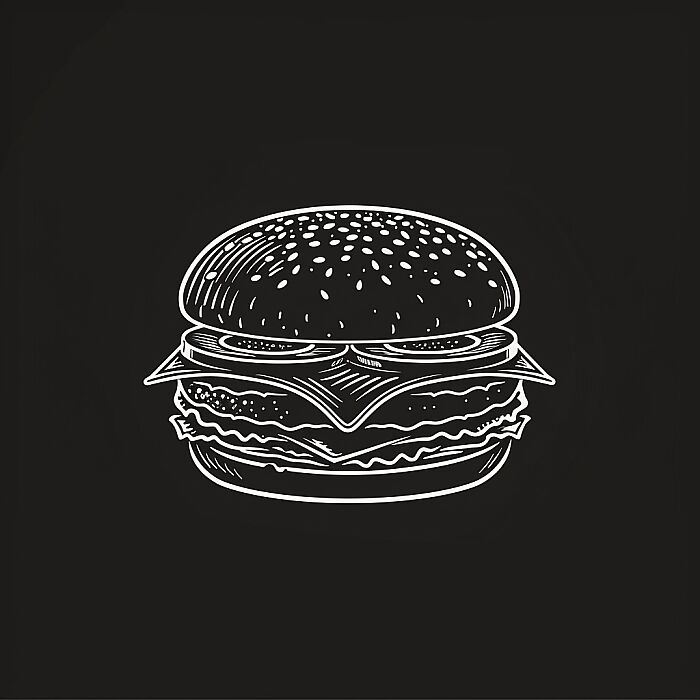 vector logo of burger, graphic design, minimalist stroke lines, black and white, abstract --style raw --s 250 --v 6.0