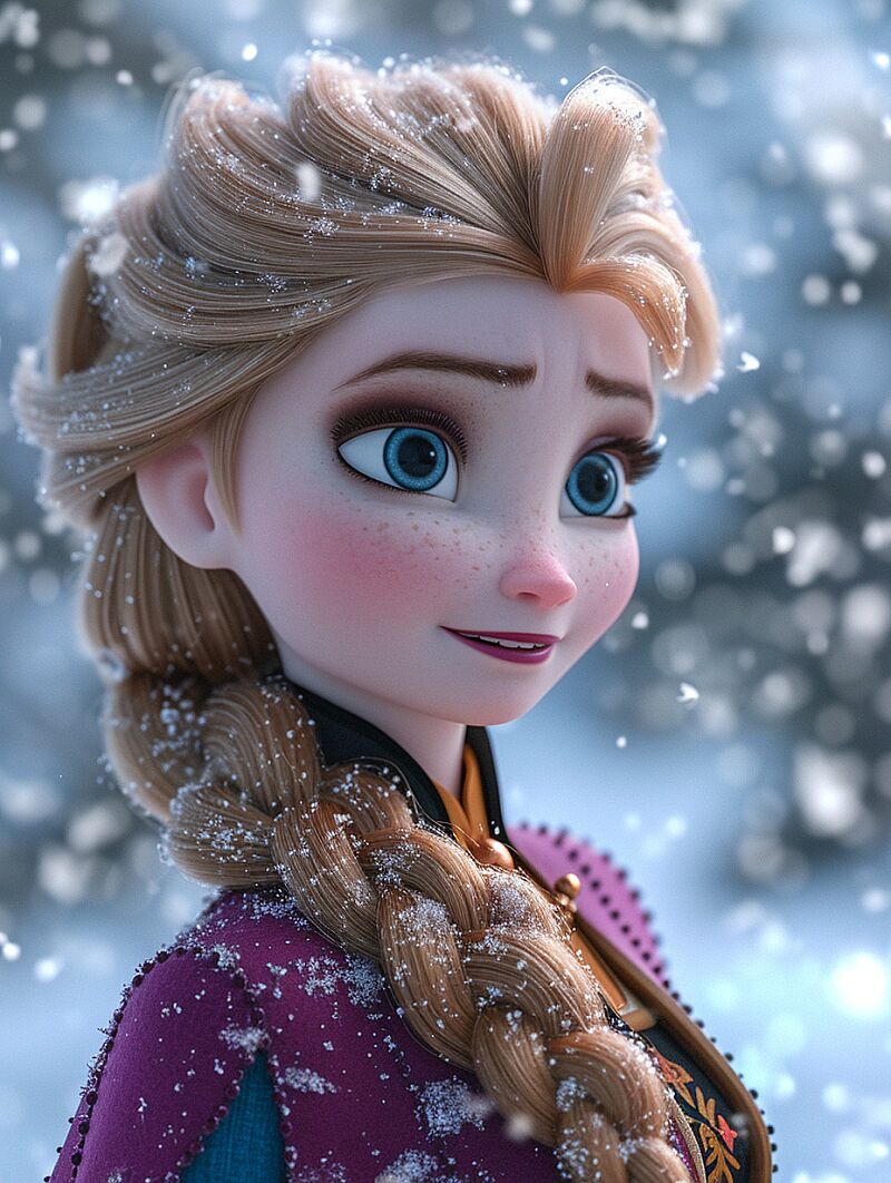 Disney, Elsa is playing in the snow with Anna, detailed, particle effects --ar 3:4 --s 200 --v 6.0 --style raw