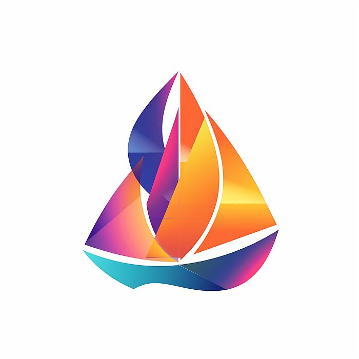 Create a [boat] logo with a modern and minimalist design. The logo should feature geometric shapes, with a gradient color palette. colorful. The shapes should be arranged to create a clean, abstract representation of the subject, conveying its essence rather than detailed realism. The design should be suitable for use as a corporate brand identity, evoking stability. The overall look should be sleek and scalable, able to maintain its impact when used in various sizes. Add symbolizing interconnectivity and complexity. The image should be isolated on a white background for versatility in usage --v 6.0