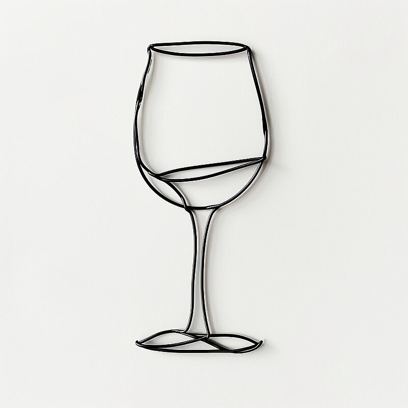 Create a black wire image of a wine glass with wine in the glass on a solid white background in the style of a neon sign --v 6.0 --style raw