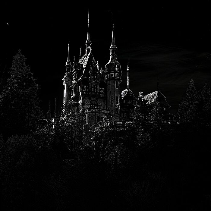 Peleș Castle, Romania, black color, black background