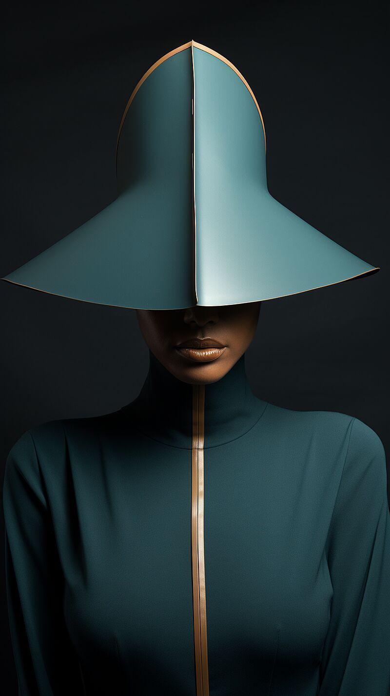 Fashion Photography, Minimalistic Elongated futuristic Mask, Surreal, Art Deco vibes, 32k UHD, in the style of Helene binet and Vladimir Kush --s 200 --ar 9:16 --chaos 15 --version 5.2