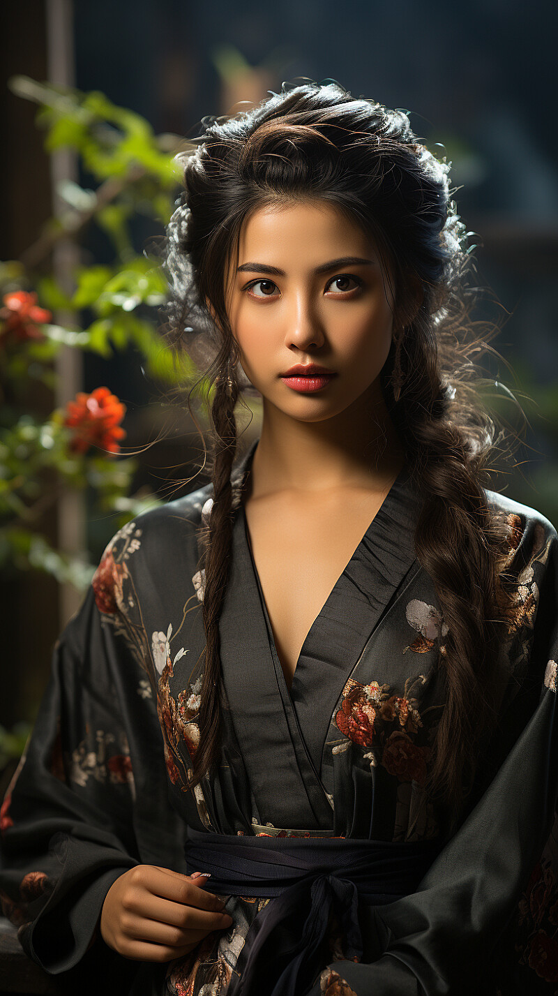 A portrait of a Hanfu-clad Chinese girl, by Liu Yifei, fashion shoot, flowing dress, floral embroidery, delicate hair accessories, tranquil garden background, soft natural lighting, serene expression --ar 9:16 --s 750 --style raw