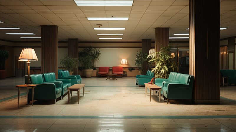 realistic image of an empty lounge, hyper-realistic. --ar 16:9 --v 5.2 --s 250