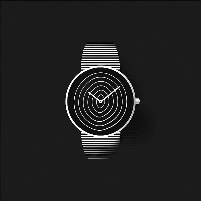 vector logo of watch, graphic design, minimalist stroke lines, black and white, abstract --style raw --s 250 --v 6.0