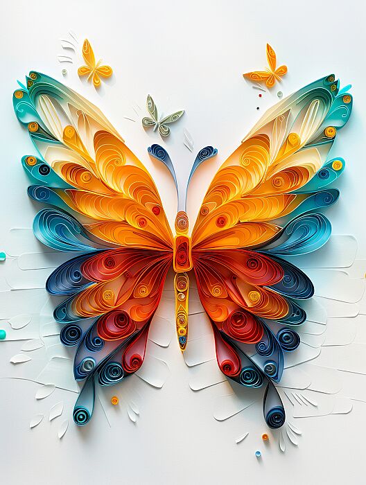 butterfly, minimalist, Paper quilling, vivid color, white background --ar 3:4 --v 6.0 --style raw --s 250