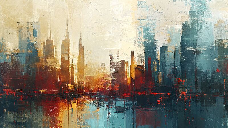 abstract painterly cityscape background minimal painting in style of [ Jai Johnson   richard schmid] thin border --ar 16:9 --v 6.0 --style raw