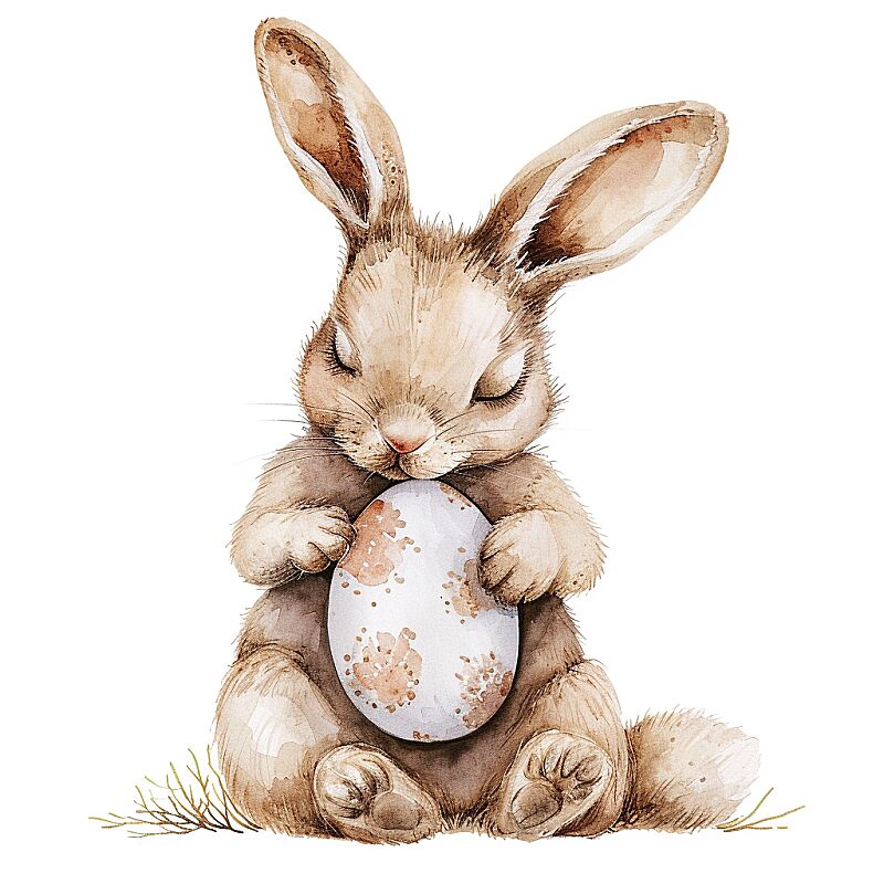 cute bunny holding an easter egg, white background, aquarelle clipart, delicate watercolors --v 6.0 --style raw