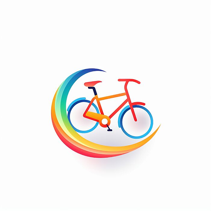 Create an 3D minimalist logo of a central [bicycle] in a vibrant, stylized, and colorful design. The subject should be detailed and the central focus, with the rest of the image fading into a clean, white background. The style should be whimsical and modern, with a touch of playfulness and a flat design aesthetic. --v 5.2 --s 50 --style raw