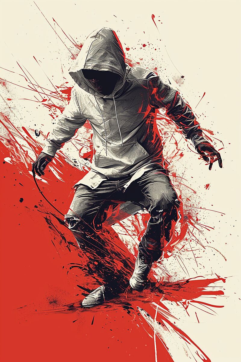 Wall art, Break dancer,Hip hop, in the style of martin ansin, hip hop aesthetics, graphic, sharp angles, neo-concrete art, grzegorz domaradzki,silkscreen, letterpress, dynamic forms, vectors, adobe illustrator --ar 2:3 --s 400 --v 6.0 --style raw