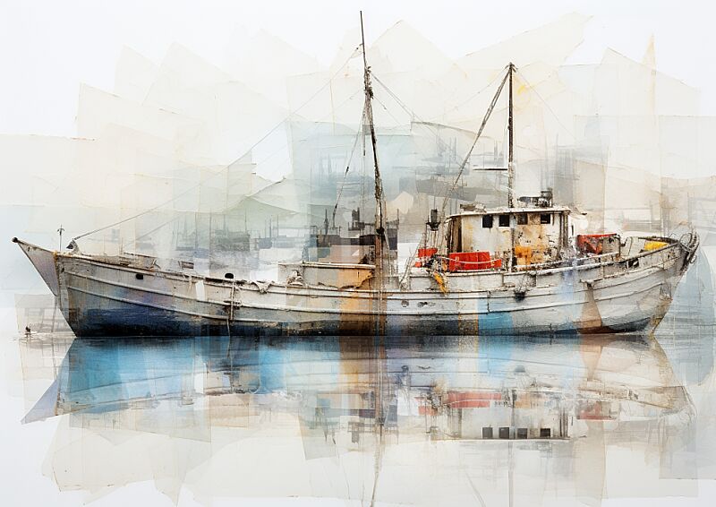 multiple exposures of boat on a fragmented collage --ar 7:5 --style raw --v 5.2