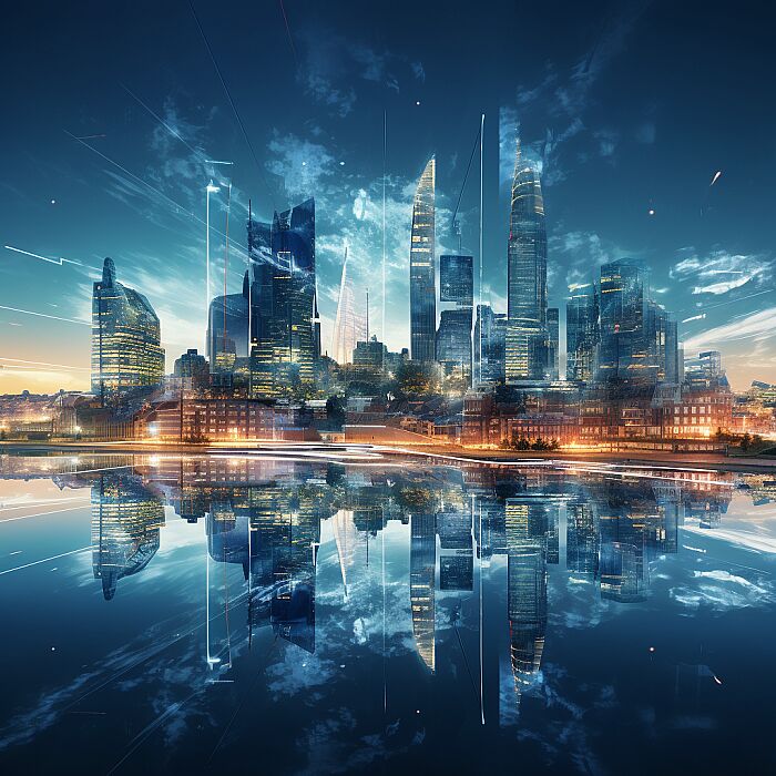 a picture to show the digital twin of a city and its physical counterpart