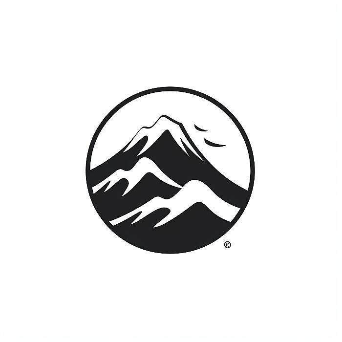 Create a stylized logo that represents [mountains] with a distinctive Japanese aesthetic. The design should be minimalistic yet powerful, utilizing clean lines and curves reminiscent of Japanese brush art on white background. Use a monochromatic color palette with shades of black, white to evoke elegance and simplicity. The [mountains] should be the focal point, depicted in an abstract or slightly abstract form that captures the essence of the subject with artistic flair. Background elements should be subtle and complement the [mountains], such as minimalist representations of natural elements or traditional Japanese patterns. The overall look of the logo should convey a sense of balance and harmony, suitable for a modern brand that values sophistication and cultural inspiration --v 5.2