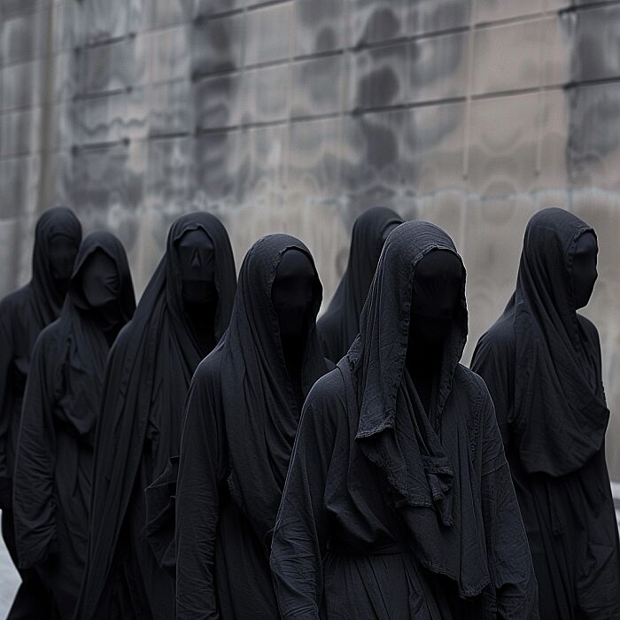 Some people wearing black clothes whose faces are not visible are abducting some people --v 6.0