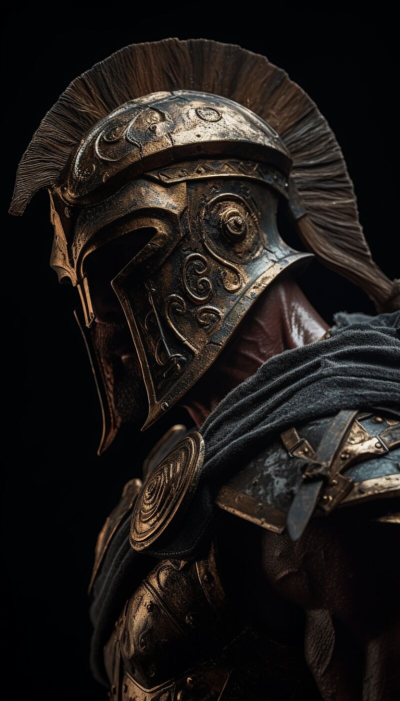 a wallpaper featuring sparton in his armor, in the style of powerful and emotive portraiture, mycenaean art, vray, photo-realistic techniques, ultra hd, superheroes, dramatic use of shadows --ar 4:7 --q 2 --v 5