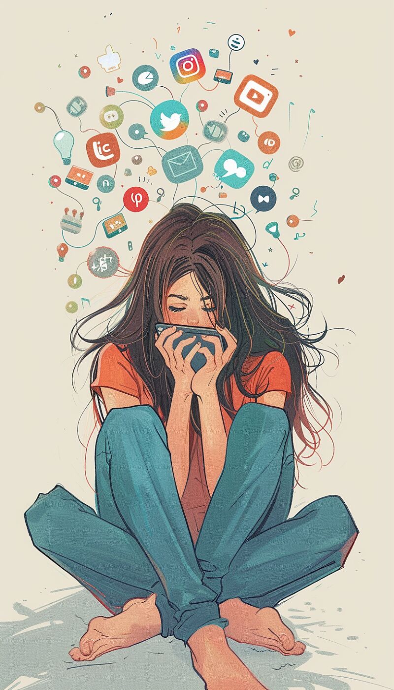 illustrate social media stress --ar 4:7 --v 6.0