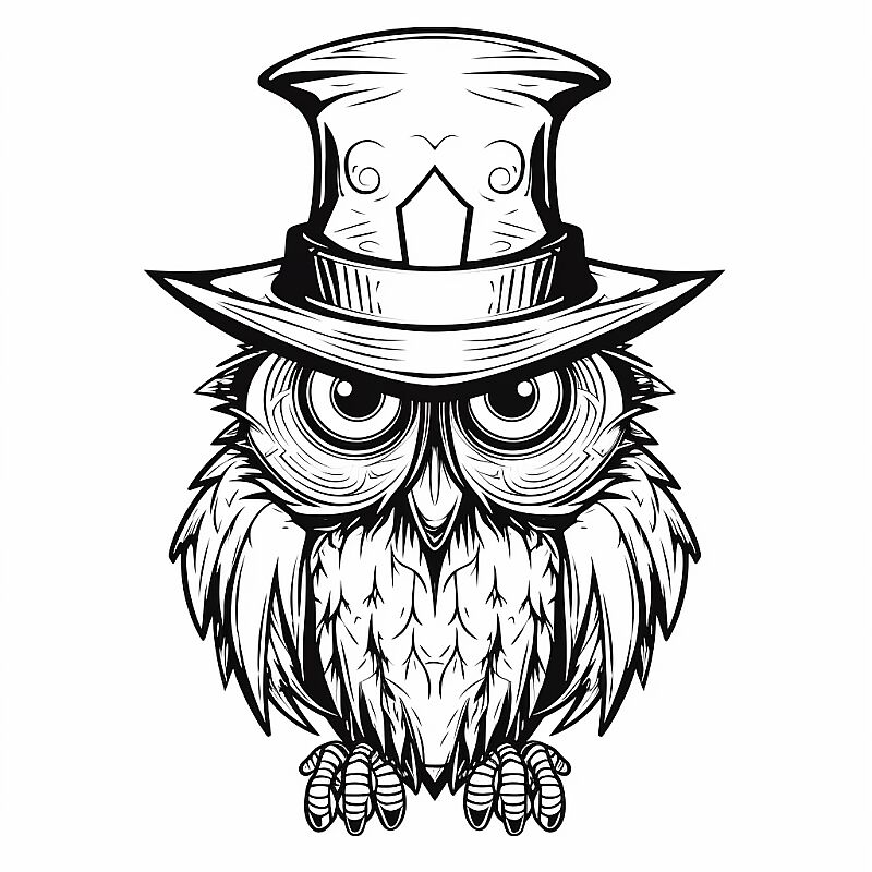 cute halloween themed owl wearing a hat tshirt design graphic, in the style of bold outline, jagged edges, caricature, appropriation artist, digitally enhanced, simplified line work, contour, white background --no mockup --v 5.1 --style raw