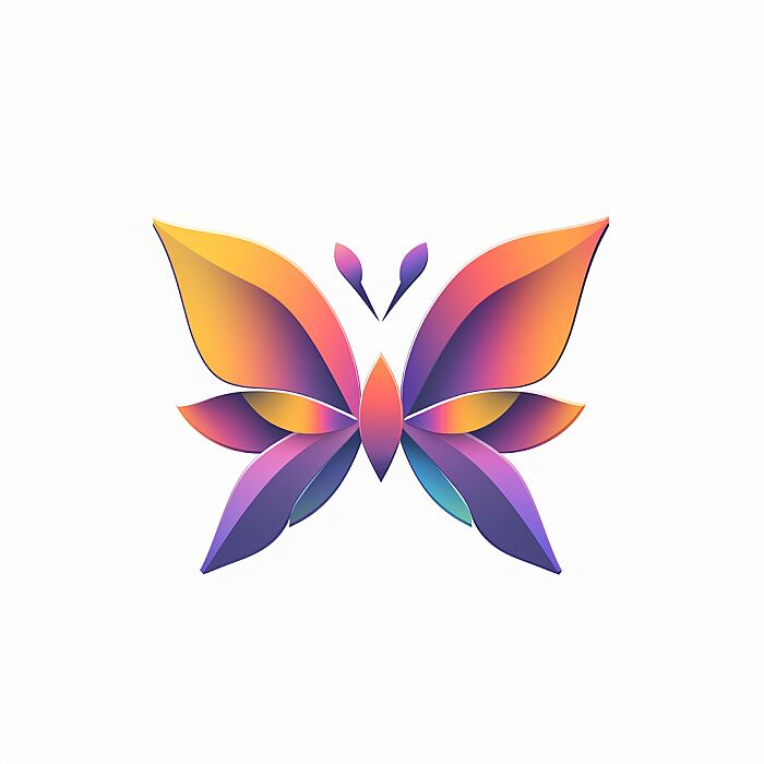 Create a 3D [butterfly] logo with a modern and minimalist design. The logo should feature geometric shapes, with a gradient color palette. colorful. The shapes should be arranged to create a clean, abstract representation of the subject, conveying its essence rather than detailed realism. The design should be suitable for use as a corporate brand identity, evoking stability. The overall look should be sleek and scalable, able to maintain its impact when used in various sizes. Add symbolizing interconnectivity and complexity. The image should be isolated on a white background for versatility in usage --v 6.0