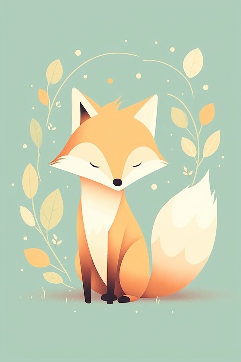 cute fox, flat, 2D, simple vector art, shiny and iridescent, soft pastel colours, --ar 2:3